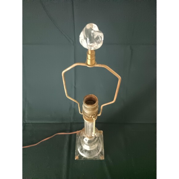 Vintage Etched Glass Lamp With Glass Geometric Shapes Leaves Vine Patterns MCM - Picture 4 of 10